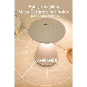 Mantar Masa Lambası Beyaz USB Şarjlı Dokunmatik 3 Modlu Ambiyans Gece Lambası