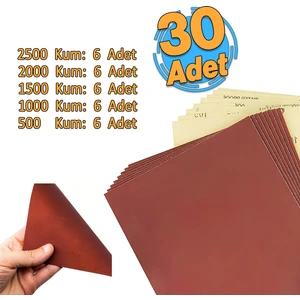El Su Zımparası 30 Adet Kağıdı Far TemParlatma izleme Seti 2500-2000-1500-1000-500 Kum