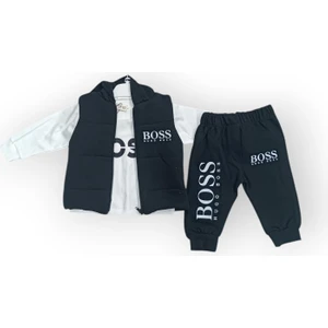 Baby Marka Baskılı Bossa Desen Baskı Yelekli Üçlü Takım Unisex 9-36 Ay