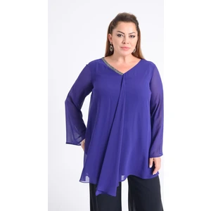 Lilas Xxl Büyük Beden Mor Renkli  Şifon  Abiye Bluz