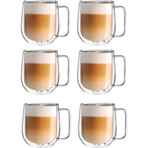 Mis Kitchen  - 6‘lı Çift Cidarlı Iki Katmanlı Borosilikat Cam Bardak, Yalıtı mlı Cappuccino Latte Kahve Kupası