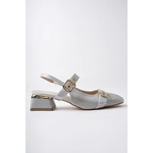 Gigi Arkası Açık Küt Burun Çift Kemerli Kadın Günlük Klasik Kısa Topuklu Ayakkabı