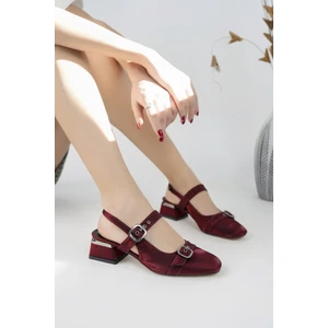 Gigi Arkası Açık Küt Burun Çift Kemerli Kadın Günlük Klasik Kısa Topuklu Ayakkabı