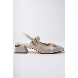 Gigi Arkası Açık Küt Burun Çift Kemerli Kadın Günlük Klasik Kısa Topuklu Ayakkabı