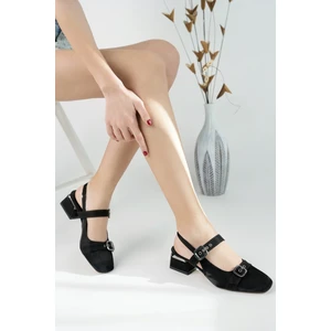 Gigi Arkası Açık Küt Burun Çift Kemerli Kadın Günlük Klasik Kısa Topuklu Ayakkabı