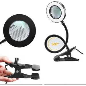 Akrobat Hareketli 5x Büyüteçli LED Işıklı Masa Çalışma Lambası -Klips Tipi-Usb Kablolu