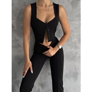 Kadın Alt-Üst Çizgili Yelek Pantolon Takımı