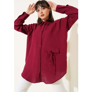 Oversize Müslin Kumaş Gömlek Bağcık Detaylı