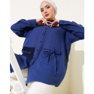 Oversize Müslin Kumaş Gömlek Bağcık Detaylı