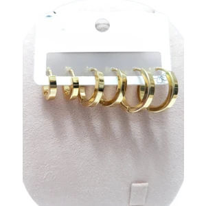 Vitrin Accessories Çelik Küpe 3'lü Sade Köşeli Halka Model Küpe 2 mm Kalınlık Altın Sarısı Gold