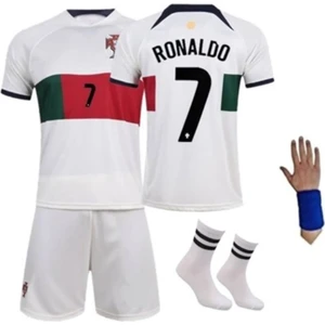 Portekiz Ronaldo 2022/23 Sezon Beyaz Çocuk Forma Takımı 4'lü Set Hediyeli