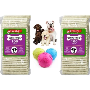 Dental Twists Beyaz Burgu Çubuk 100'lü Mega 2 Paket 1200 gr ve 1 Adet Köpek Isırma Topu