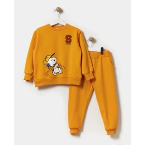 The Littles Kids Erkek Çocuk Snoopy Baskılı Nakışlı Pamuklu Içi Polarlı Şardonlu Sarı Alt Üst Takım