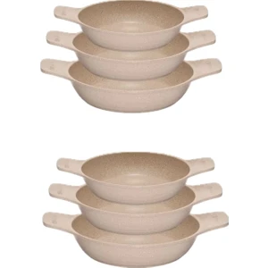 Döküm Saplı Granit Güveç Sahan Set | 6 Parça |vizon |18CM-20CM-22CM