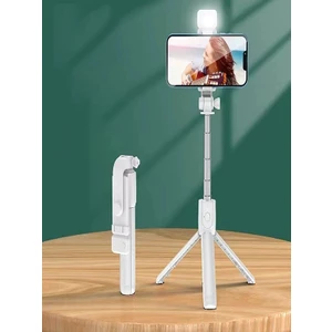 Soylu Elektronik 2in1 Masüstü Işıklı Tripod Bluetooth Kumandlı Selfie Çubuğu Ios ve Android Uyumlu Beyaz