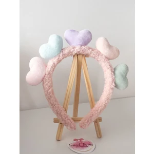 Sweet Twins Accessories Renkli Kalpli Peluş Pembe Çocuk Taç
