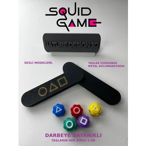 Nature Design 3D Squid Game 2 Gonggi 5 Taş ( Beş Taş ) Kalamar Oyun Renkli Taş kutulu ağırlıklı sesli