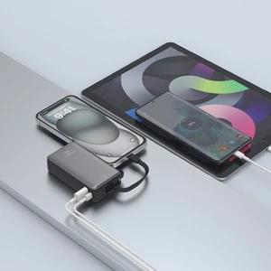 PW-109 10000mAh 22.5W Süper Hızlı Şarj Powerbank - LCD Ekranlı, Type-C Dahili Kablo, 3 Cihaz Şarj Desteği