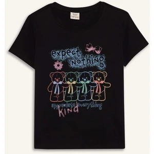 Kız Çocuk Bisiklet Yaka Baskılı Kısa Kollu Tişört E0350A825SM