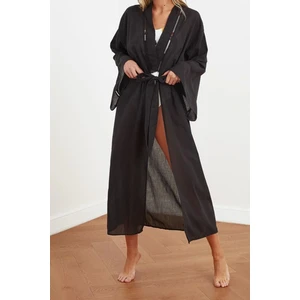 Moda Dokuma Regular Kalıp Uzun V Yaka Ispanyol Kol Flamlı Pamuk Basic Düz Desen Kimono Kaftan