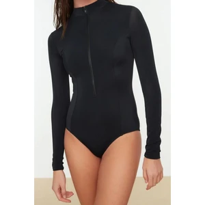 Kadın Moda Kapsız Uzun Brief Yaka Petrol Fermuarlı Uzun Kollu Regular Sörf Mayosu