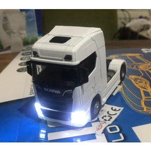 BNG STR Oyuncak Metal Model Işıklı Sesli Beyaz Scania Tır Çek Bırak 12 cm