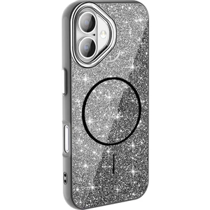 Heptek İletişim Apple iPhone 16 Plus Kılıf Magsafe Şarj Özellikli Parlayan Simli Kapak (Okso)