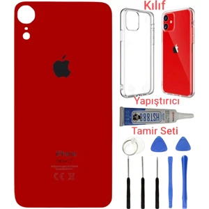 İndirim Plus Apple iPhone Xr Arka Kapak Pil Kapağı + Yapıştırıcı+Kılıf+Tamir Seti Kırmızı Renk