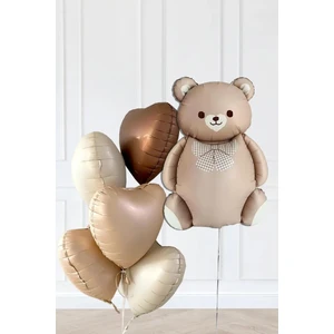 Bkmc Party Retro Ayı ve 5 Retro Krem Karamel Çikolata Kahve Kalp Folyo Balon Seti