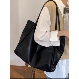 Kadın Siyah Fermuarlı Shopper Çanta