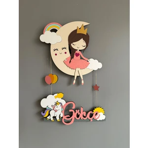 Ayda Kız Işıklı Ahşap Bebek Kapı Süsü