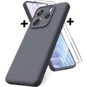 M.TK Moveteck Xiaomi Redmi Note 14 Kılıf Kamera Korumalı Renkli Yumuşak Mat Silikon + 9h Ekran Koruyucu Cam Set 2in1