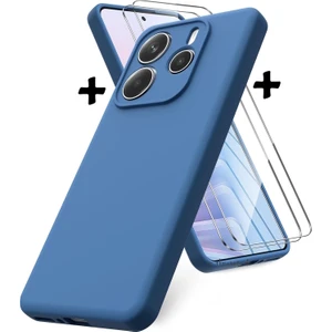M.TK Moveteck Xiaomi Redmi Note 14 Kılıf Kamera Korumalı Renkli Yumuşak Mat Silikon + 9h Ekran Koruyucu Cam Set 2in1