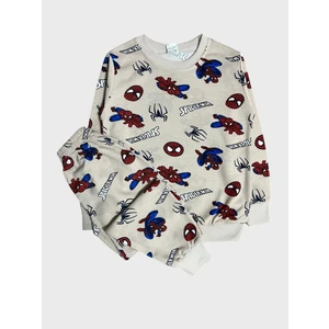 Aliş Kids Erkek Çocuk Pamuklu Bej Rengi Örümcek Adam Desenli Uzun Kollu Mevsimlik Pijama Takımı