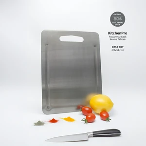Metal Hayaller KitchenPro Paslanmaz Çelik Kesme Tahtası (Orta Boy - 26 x 34  cm)