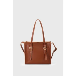 Kadın Taba Suni Deri Dikiş Detaylı Mini Tote Çanta