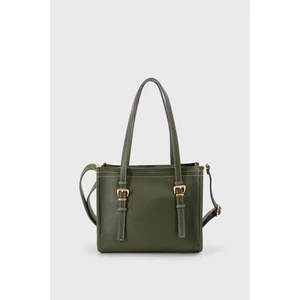 Kadın Haki Suni Deri Dikiş Detaylı Mini Tote Çanta