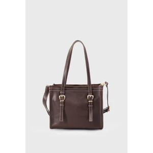 Kadın Kahverengi Suni Deri Dikiş Detaylı Mini Tote Çanta