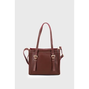 Kadın Bordo Suni Deri Dikiş Detaylı Mini Tote Çanta