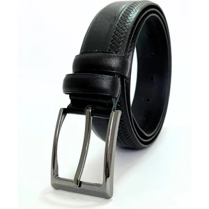 Erkek Deri Kemer 3,5 cm Desenli Siyah Klasik Kumaş Pantolon Kemeri