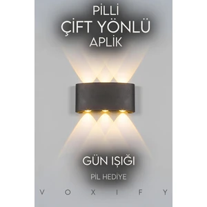 Pilli Aplik Çift Yönlü Açma Kapama Tuşlu Kablosuz Tak Çalıştır Ledli Aplik Gün Işığı Siyah Kasa Ct Haiti Model