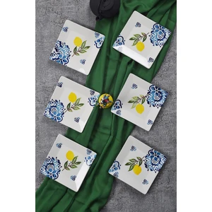 Piatti Naturali 6'lı Special Handmade Limon Desen Tatlı Tabak Seti Sunum Servis Tabakları Pasta Set 15 cm