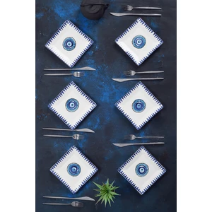 Piatti Naturali 6'lı Special Handmade Nazar Desen Tatlı Tabak Seti Sunum Servis Tabakları Pasta Set 15 cm