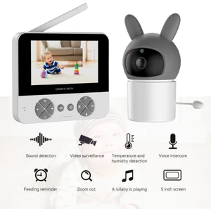 LCD Ekranlı Gece Görüşlü Bebek Izleme Kamerası Hatırlatıcılı-Oda Sıcaklığı Kontrollü-Telsiz ve 360 D
