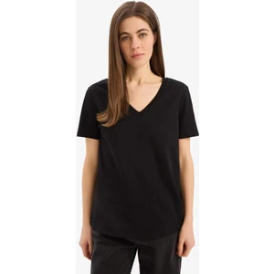 Regular Fit V Yaka Basic Düz Kısa Kollu Siyah Tişört W9578AZ25SP