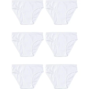 Kız Çocuk Organik Pamuklu Bikini Kesim Düz Basic Ribana Külot 6'lı Paket 5201 Beyaz