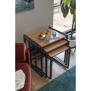 3' Lü Zigon Sehpa - Atlantik Çam (Tekerli)