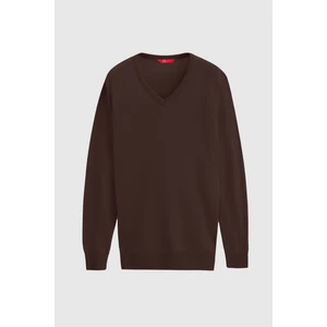 D'S Damat Ds Damat Regular Fit Kahverengi Düz V Yaka Triko Kazak 5HF06ORT12003