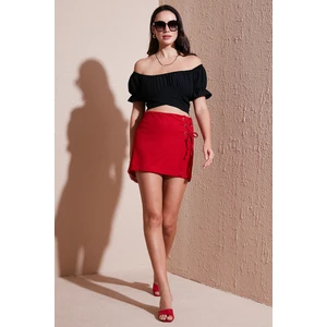 Streç Bağlamalı Slim Fit Yüksek Bel Mini Şort Etek Bayan Şort Etek 5865745