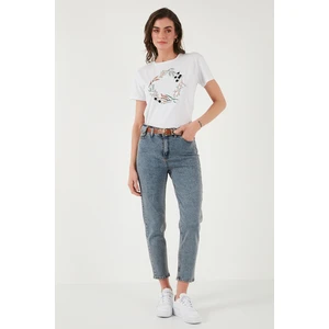 Pamuklu Standart Fit Yüksek Bel Dar Paça Kemerli Pantolon Bayan Pantolon 668YP4475